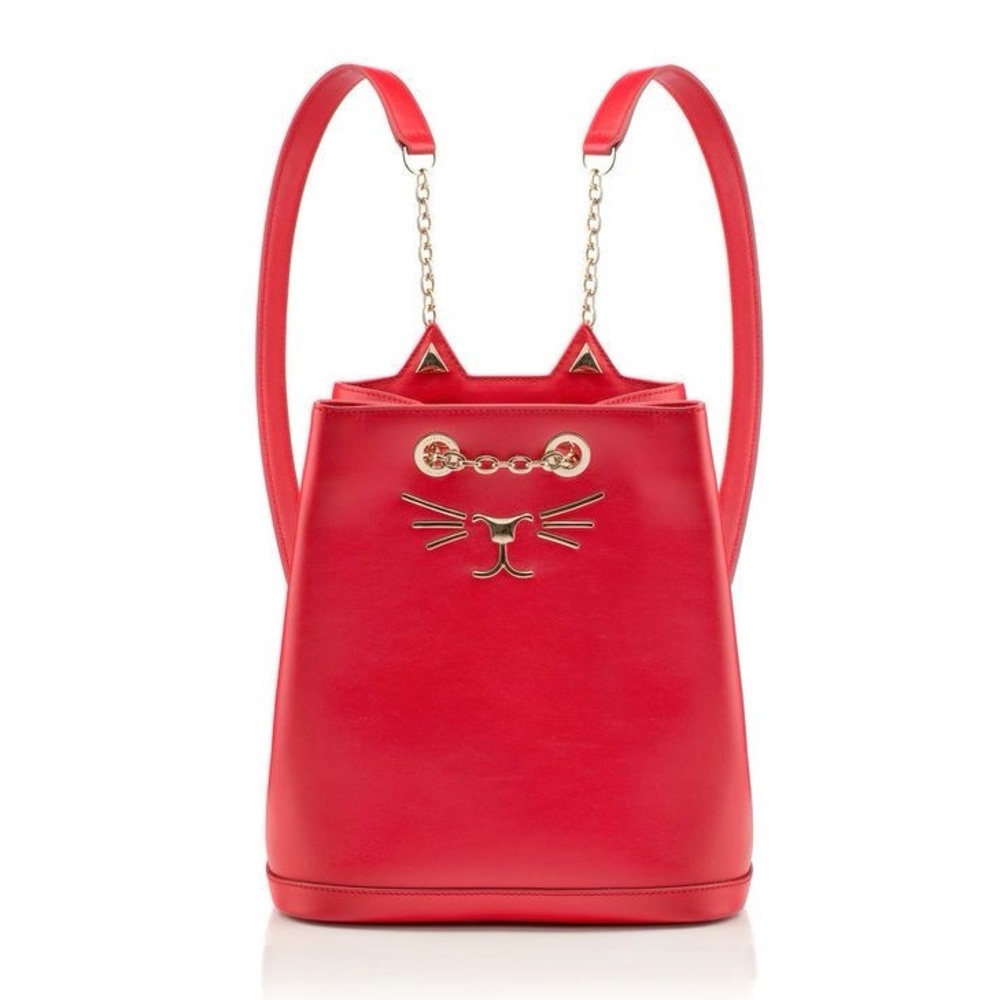 Charlotte Olympia Petite Feline Red Leather Backpack